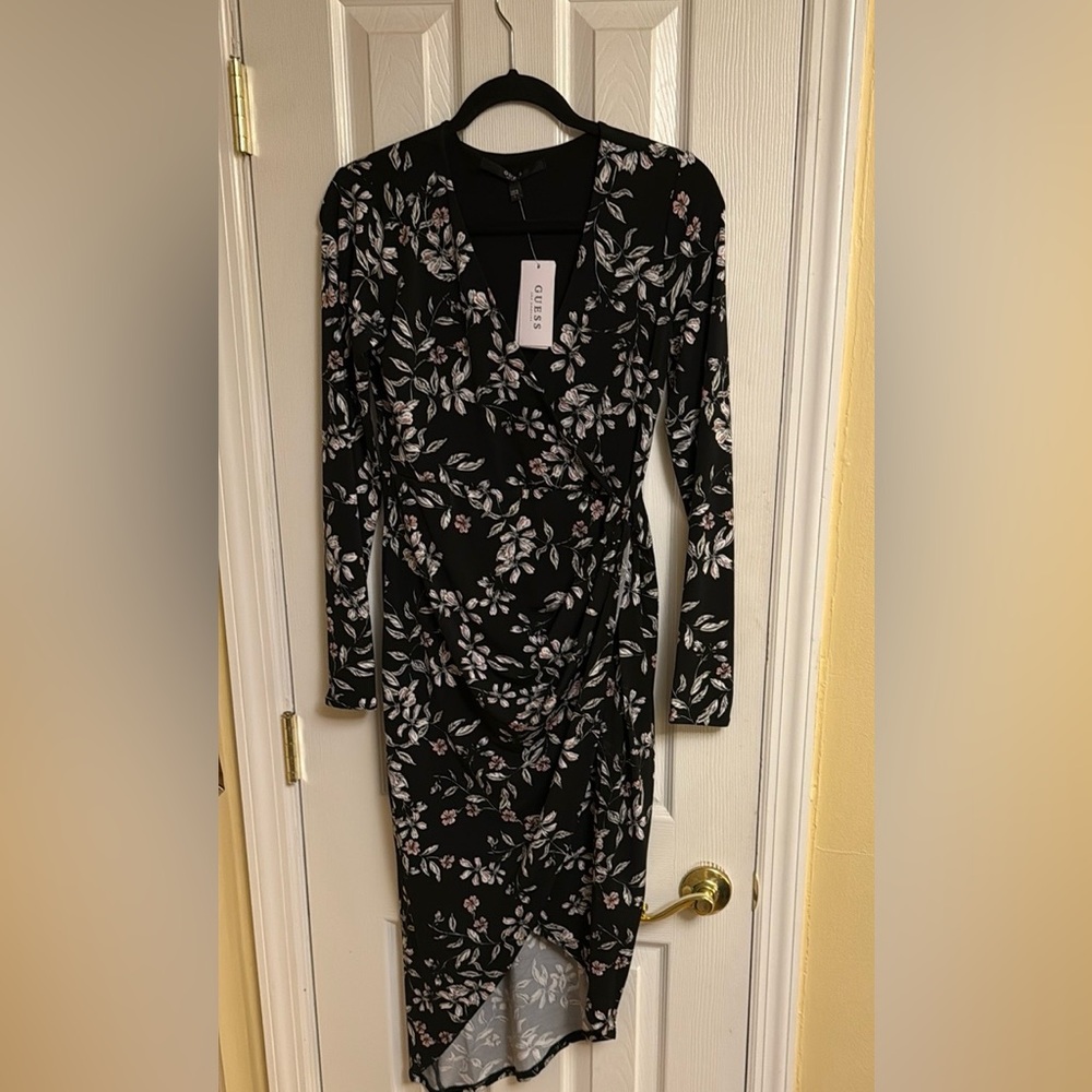 Floral Black Wrap Dress
